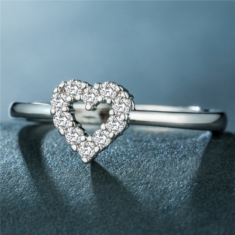 🥰Hollow Tiny Zircon Cute Lovely Simple Heart Rings for Women, INDN8029 - Picture 4 of 5